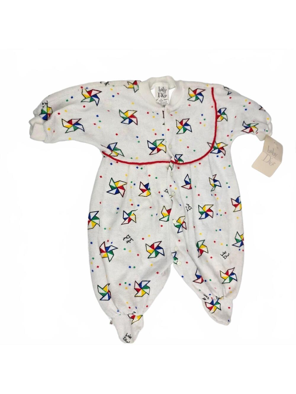 Vintage Baby Clothes Christian Dior Pinwheel Primary Color Terry Romper Footie